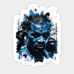 Black Boxer in Fighting Stance with Furious Face in Ink Painting Style Sticker